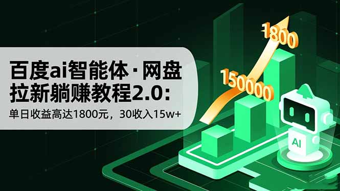 百度ai智能体·网盘拉新躺赚教程2.0：单日收益高达1800元，30收入15w+比牛网网赚学习知识比牛网