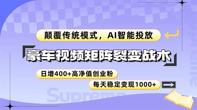 豪车视频矩阵裂变战术,颠覆传统模式,AI智能投放,日增400+高净值创业...比牛网网赚学习知识比牛网