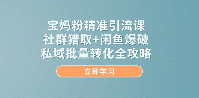宝妈粉精准引流课,社群猎取+闲鱼爆破,私域批量转化全攻略比牛网网赚学习知识比牛网